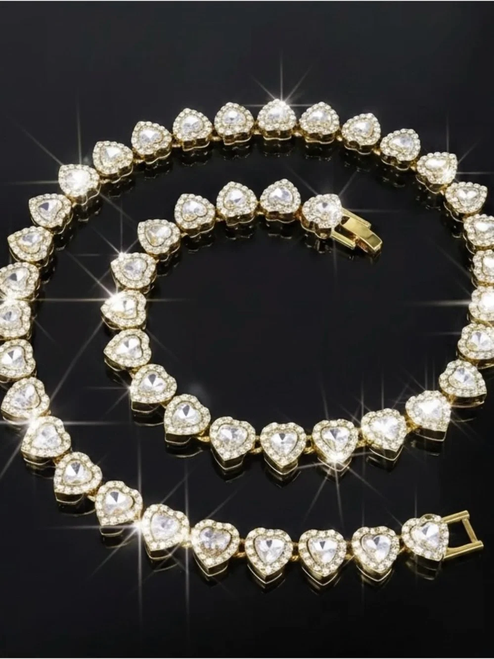 Gold-Tone Heart Crystal Tennis Necklace - Women's Jewelry